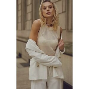 Free People Cream Ribbed Dylan Vest Top Shirt Sz XS